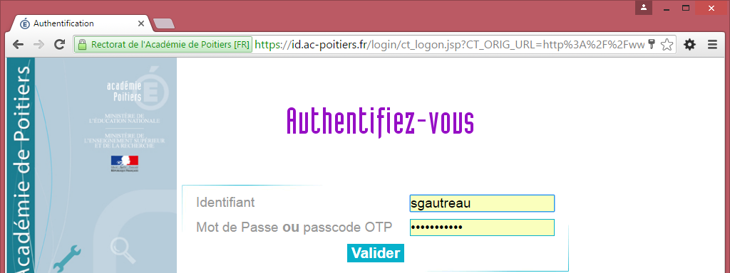 Page d'authentification Intranet